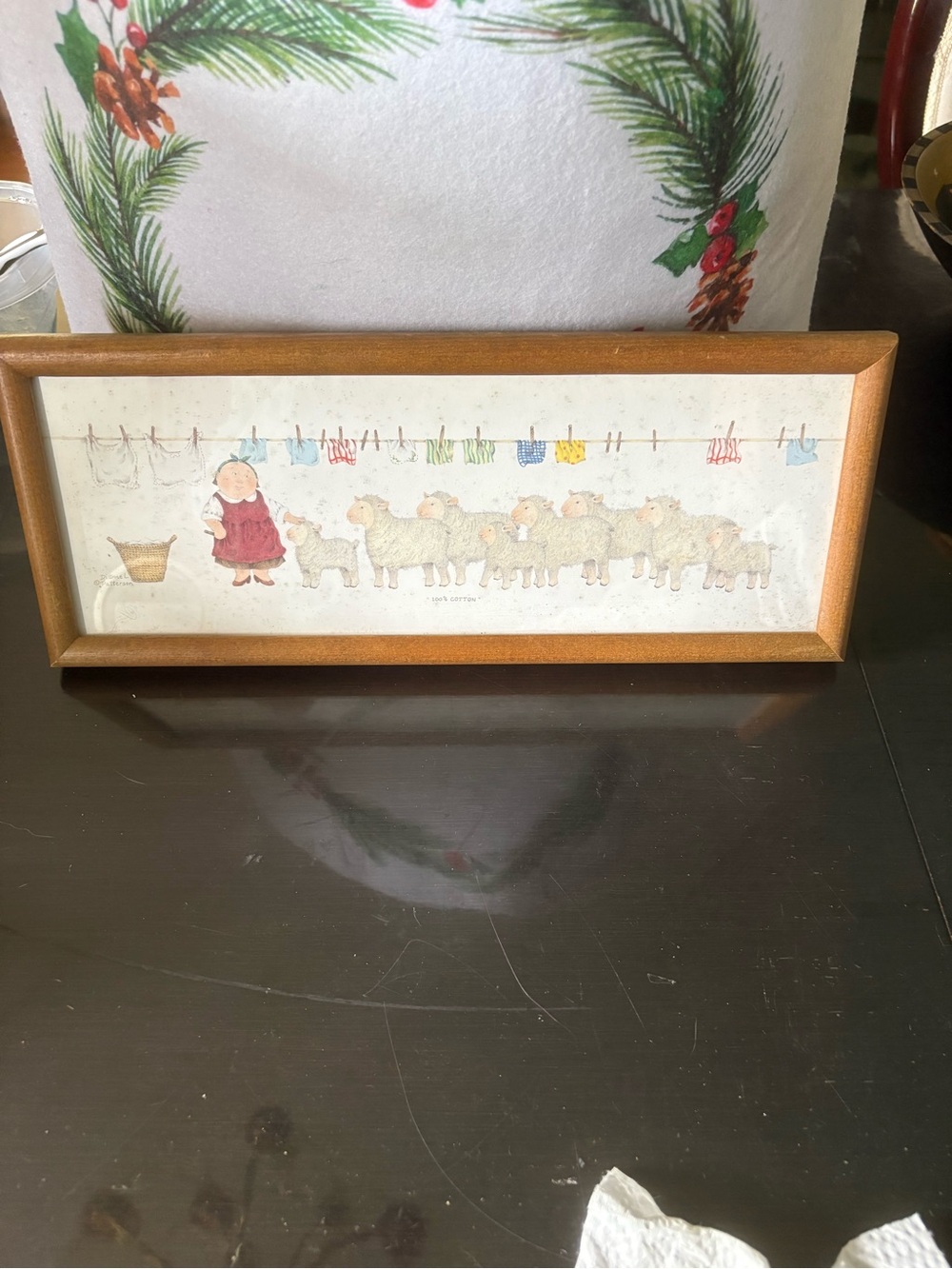 Framed Farmhouse Sheep Art Print in Brown Frame